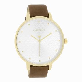 Gold coloured OOZOO watch with brown leather strap - C11038,seiko watches,couple watches,watches designer,watches discount,women watches,best women watches,high end women's watches,high quality women's watches