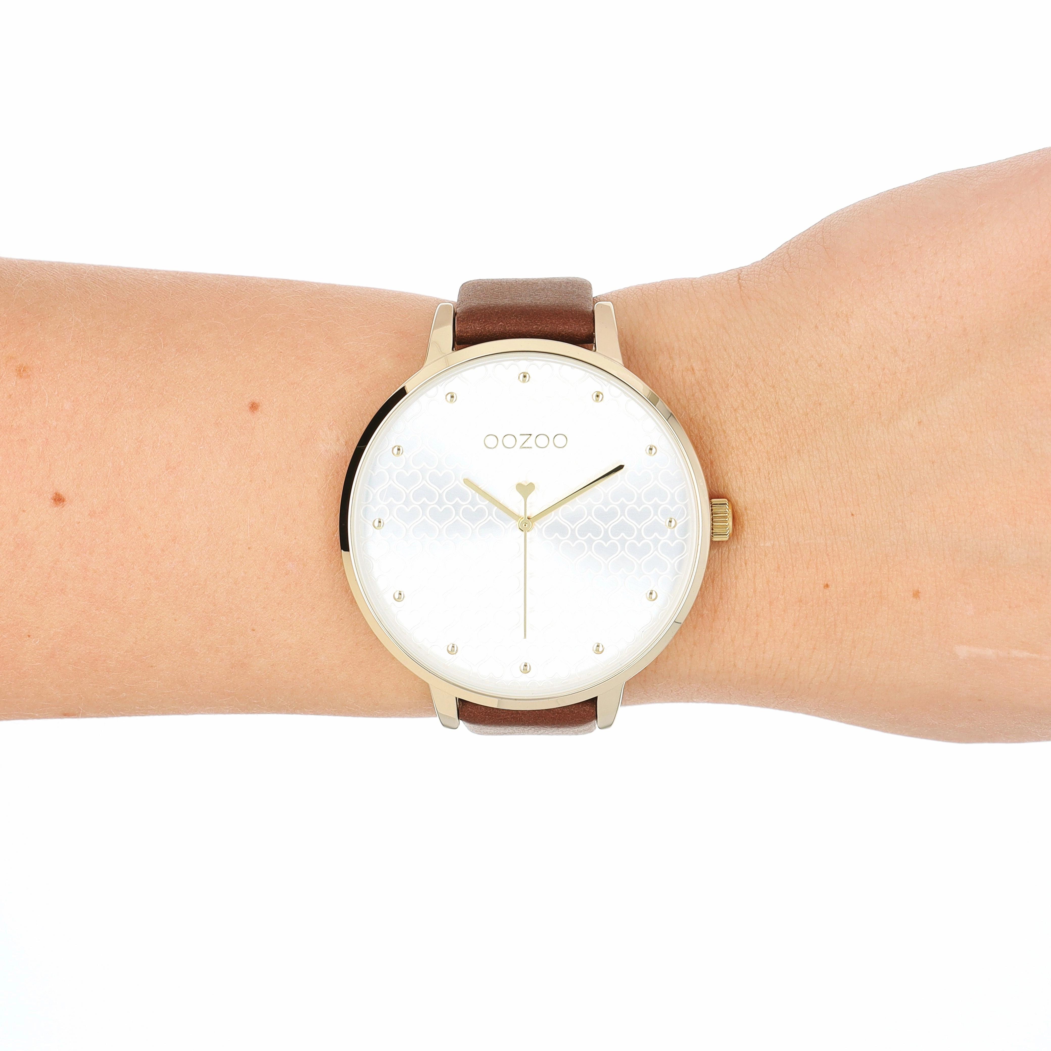 Gold coloured OOZOO watch with brown leather strap - C11038