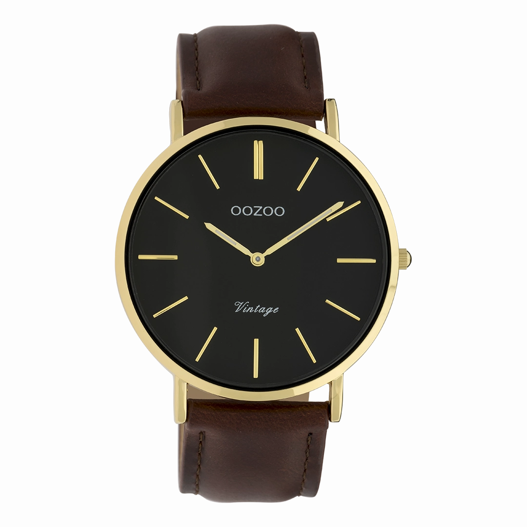Gold coloured OOZOO watch with brown leather strap - C9833,seiko watches,mens watches,couple watches,watches designer,watches discount,best watches for men