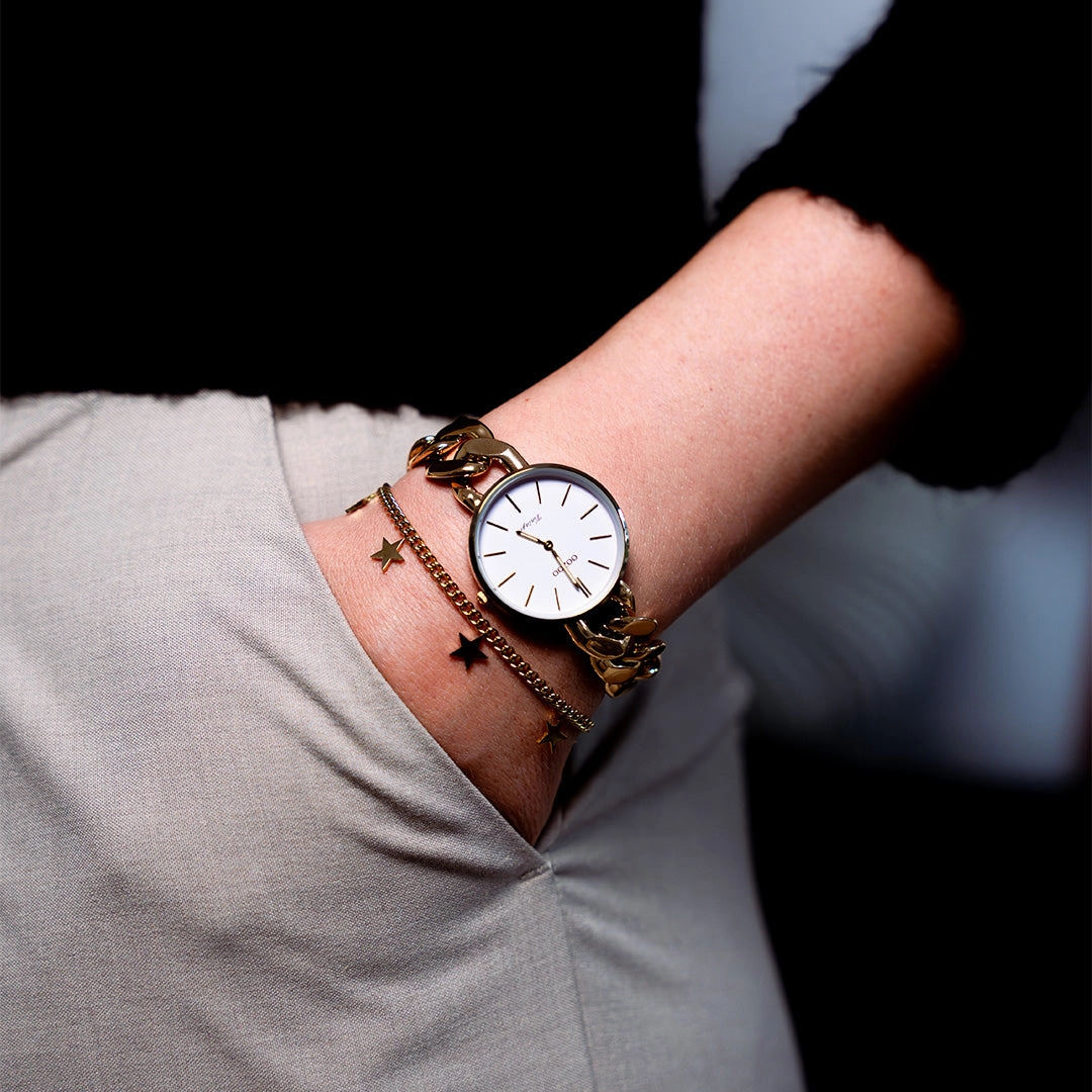 Gold coloured OOZOO watch with chunky chain bracelet - C20357,seiko watches,couple watches,watches designer,watches discount,women watches,best women watches,high end women's watches,high quality women's watches