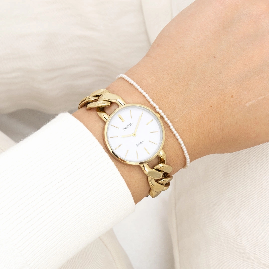 Gold coloured OOZOO watch with chunky chain bracelet - C20357