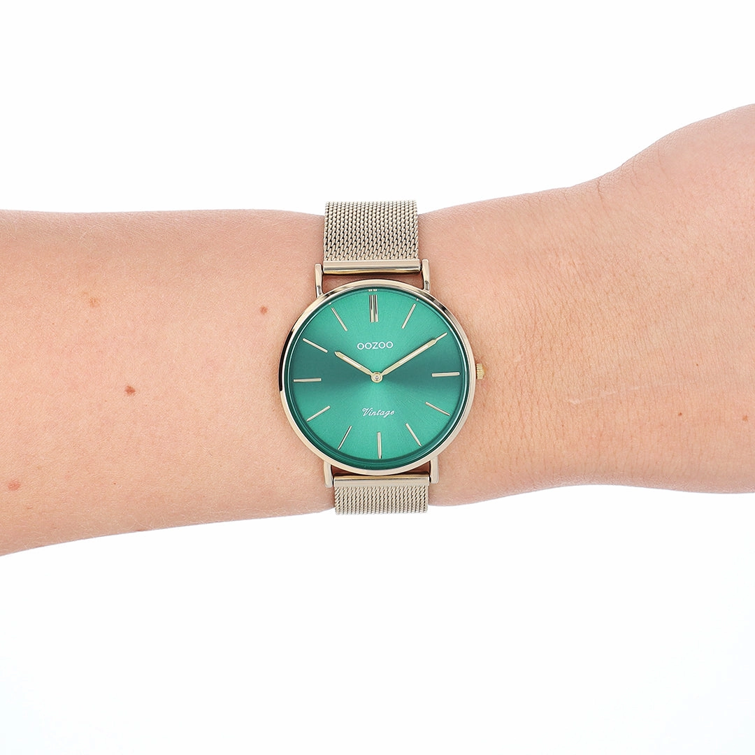Gold coloured OOZOO watch with gold coloured metal mesh bracelet - C20295