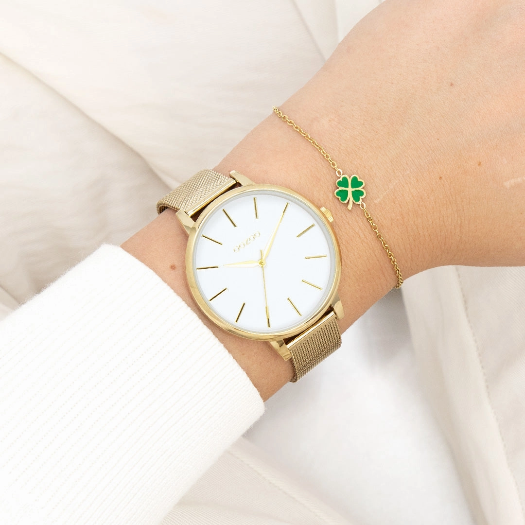 Gold coloured OOZOO watch with metal mesh bracelet - C11363