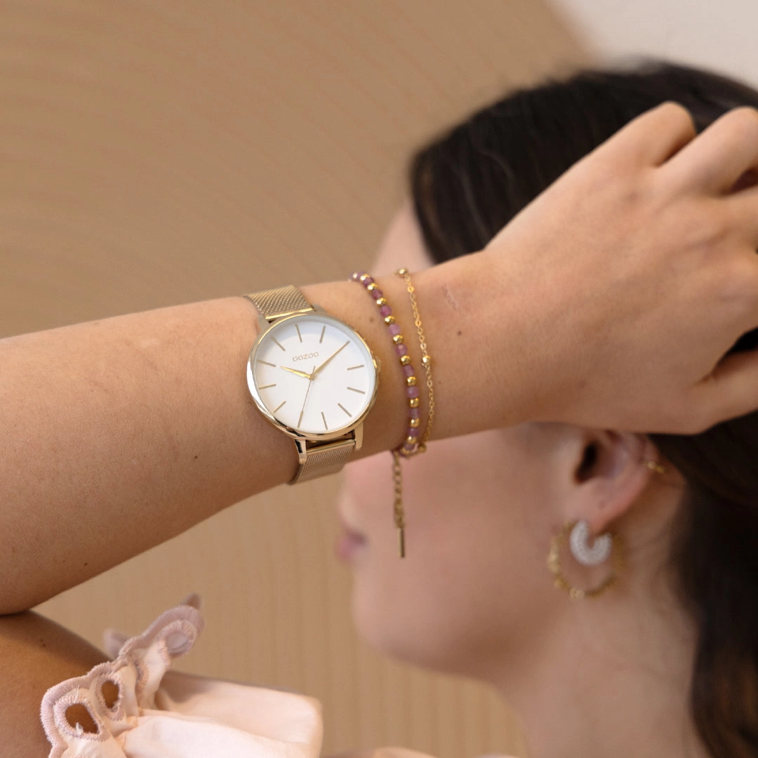 Gold coloured OOZOO watch with metal mesh bracelet - C11363