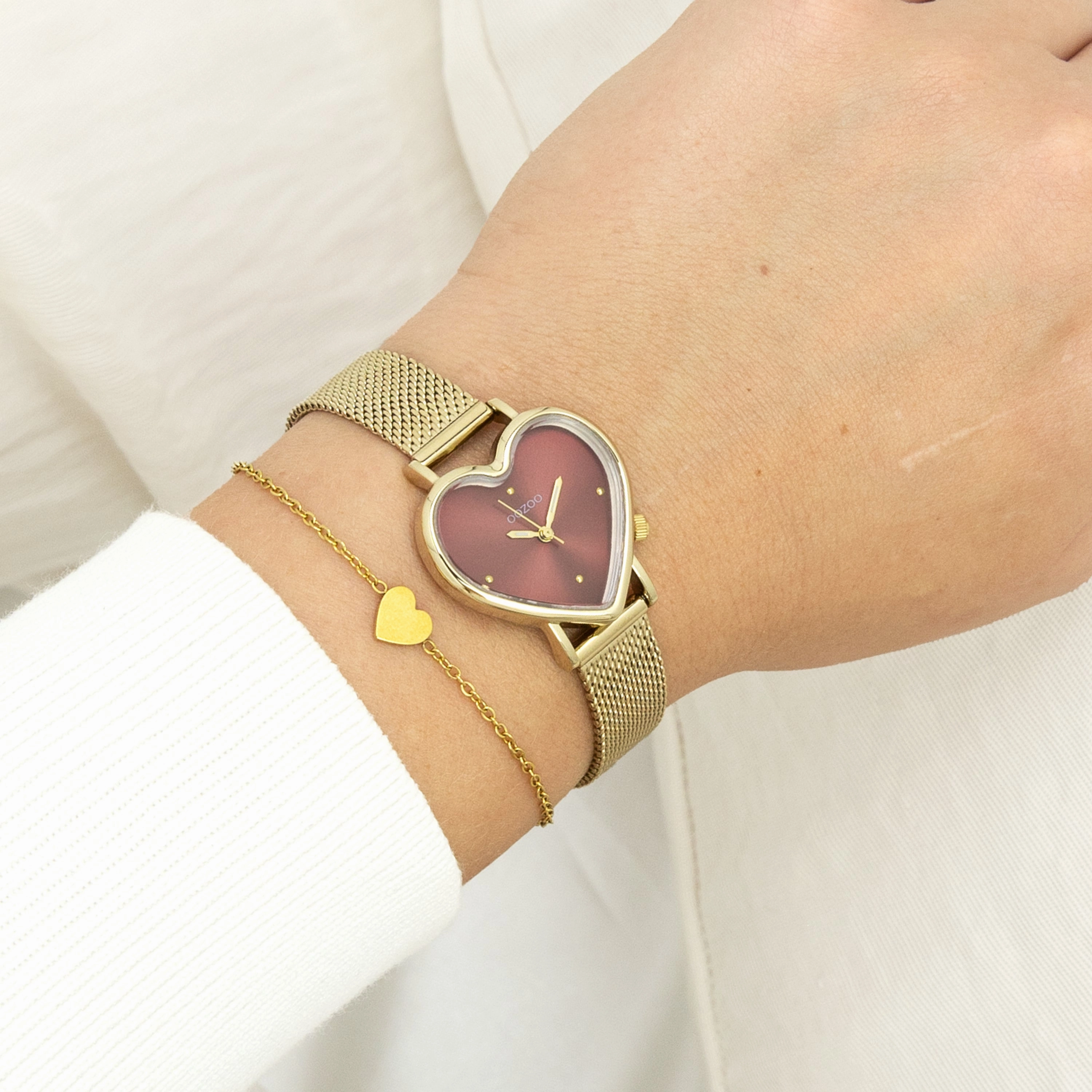 Gold coloured OOZOO watch with metal mesh bracelet - C11453