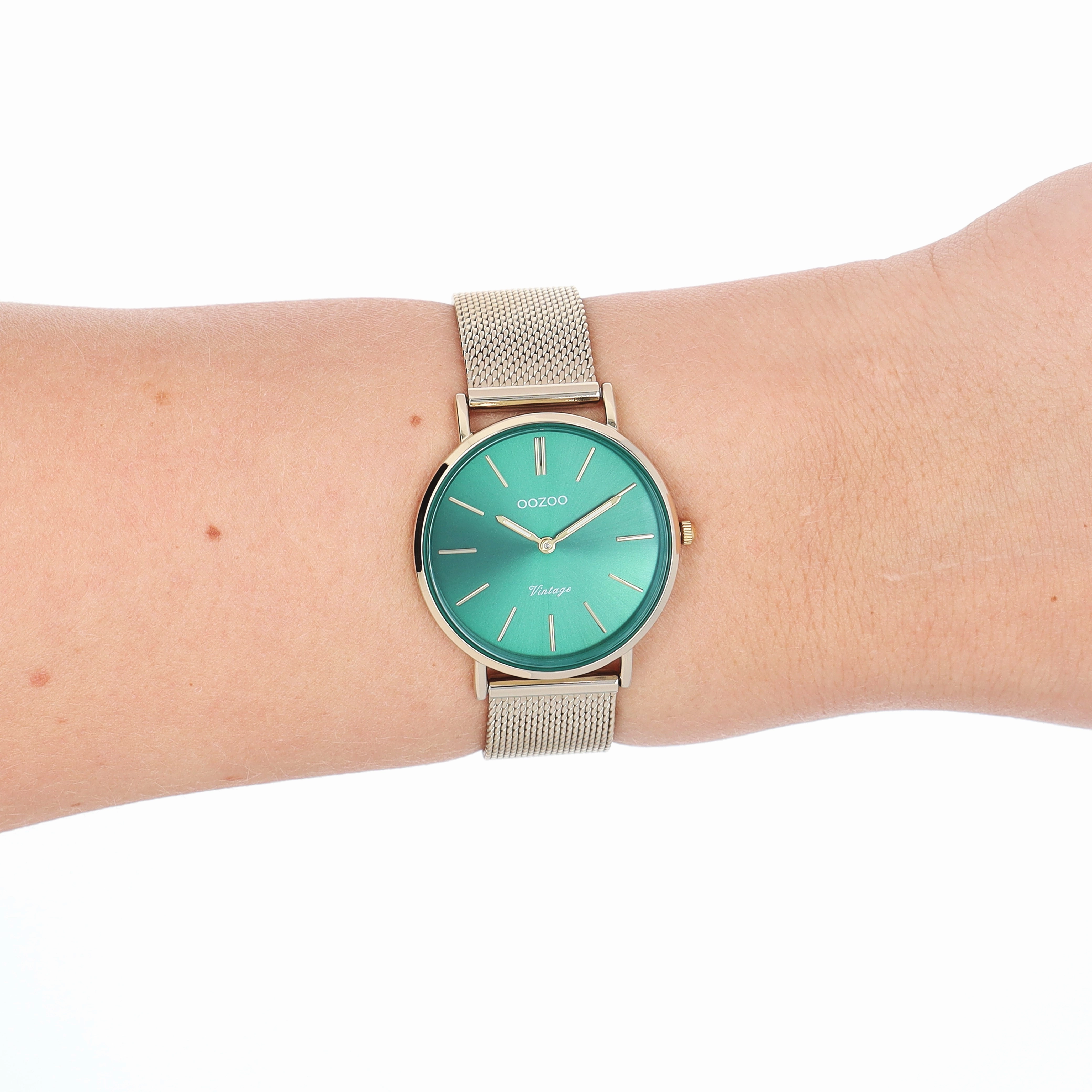 Gold coloured OOZOO watch with metal mesh bracelet - C20296