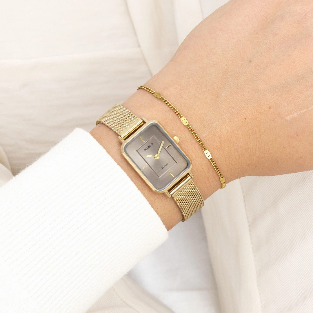 Gold coloured OOZOO watch with metal mesh bracelet - C20353