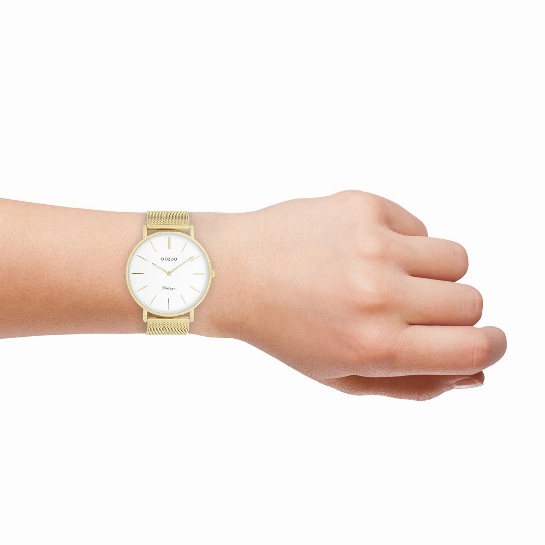 Gold coloured OOZOO watch with metal mesh bracelet - C9908