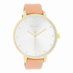 Gold coloured OOZOO watch with peach pink leather strap - C11036,seiko watches,couple watches,watches designer,watches discount,women watches,best women watches,high end women's watches,high quality women's watches