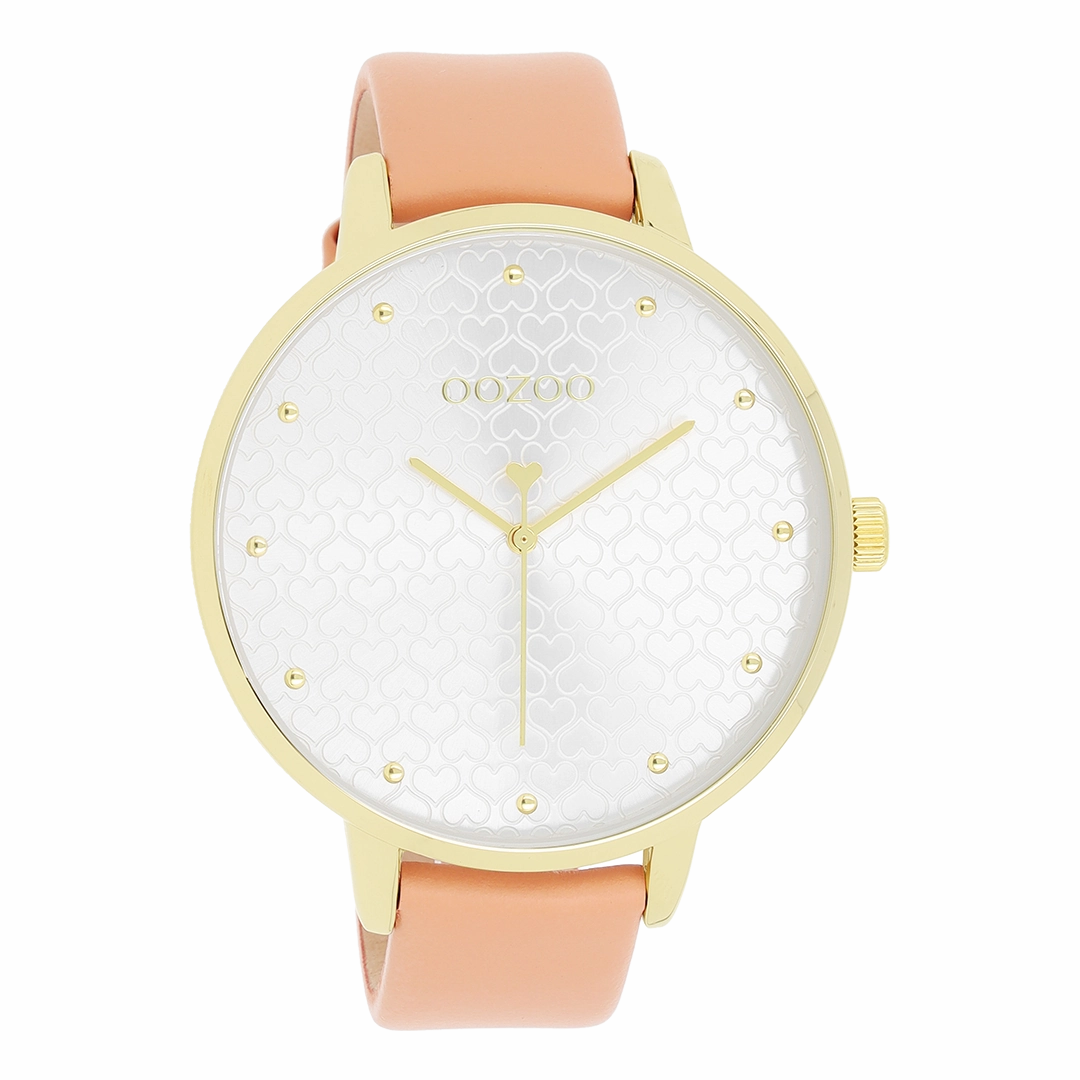 Gold coloured OOZOO watch with peach pink leather strap - C11036,seiko watches,couple watches,watches designer,watches discount,women watches,best women watches,high end women's watches,high quality women's watches