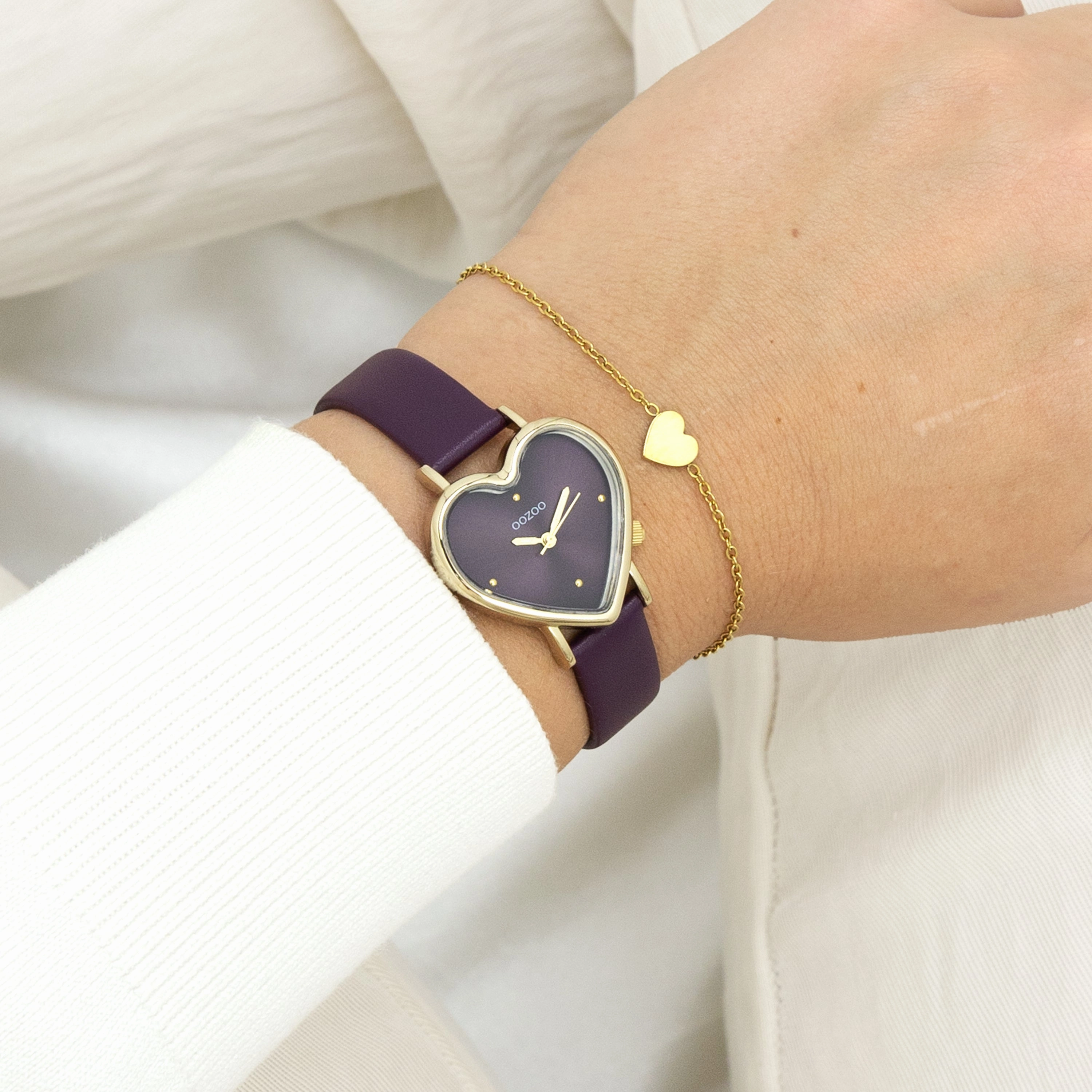 Gold coloured OOZOO watch with purple leather strap - C11450