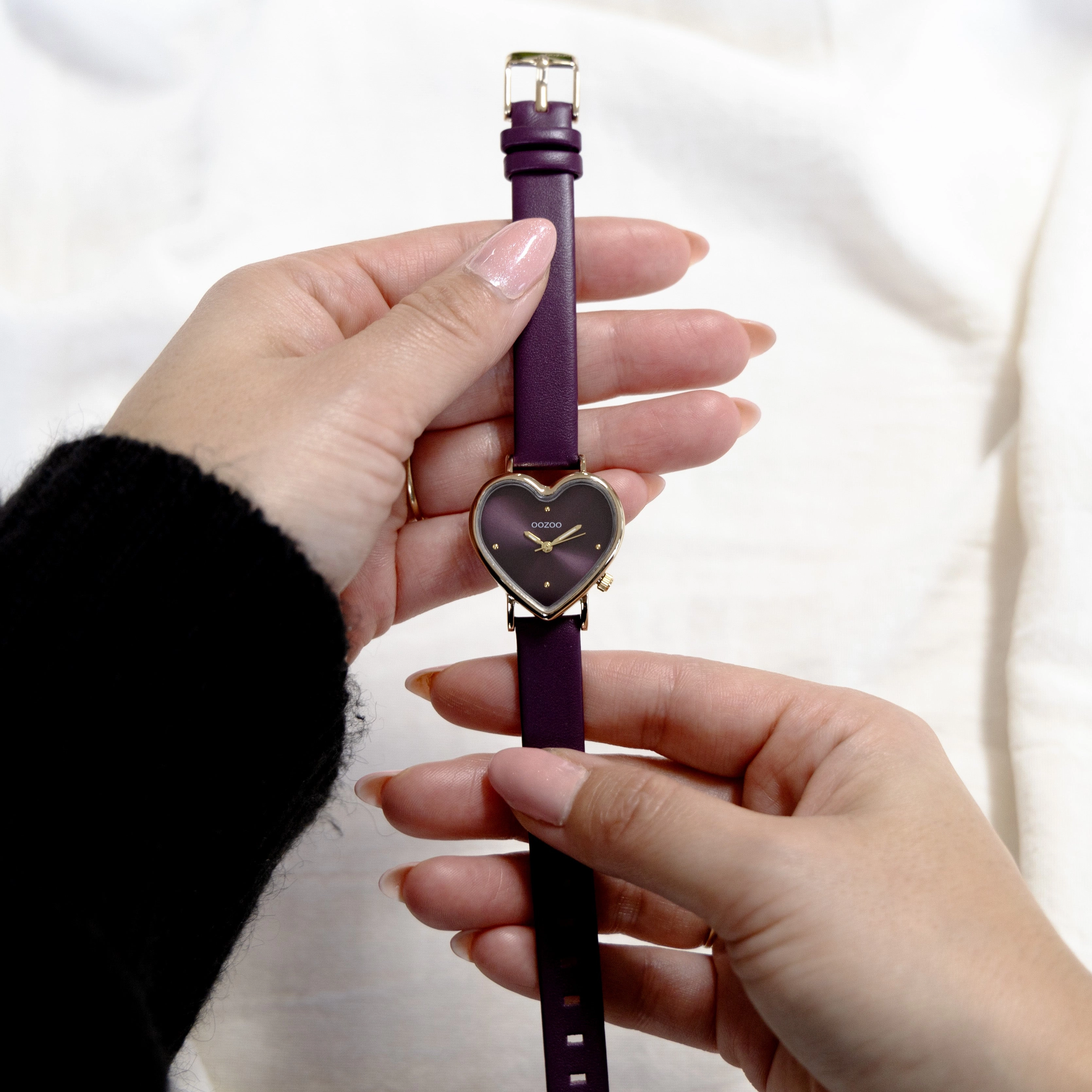 Gold coloured OOZOO watch with purple leather strap - C11450