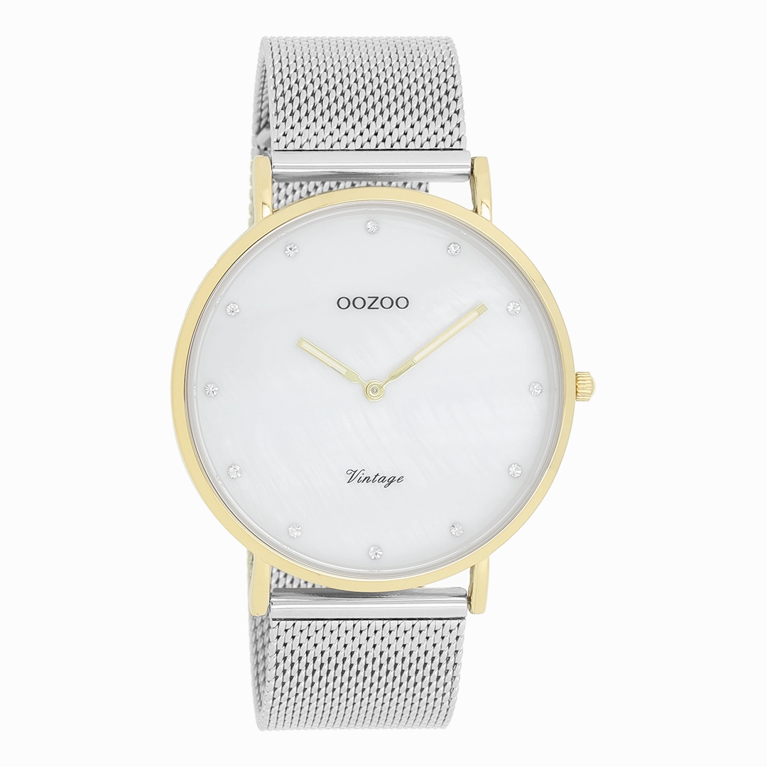 Gold coloured OOZOO watch with silver coloured metal mesh bracelet - C20115,seiko watches,mens watches,couple watches,watches designer,watches discount,best watches for men