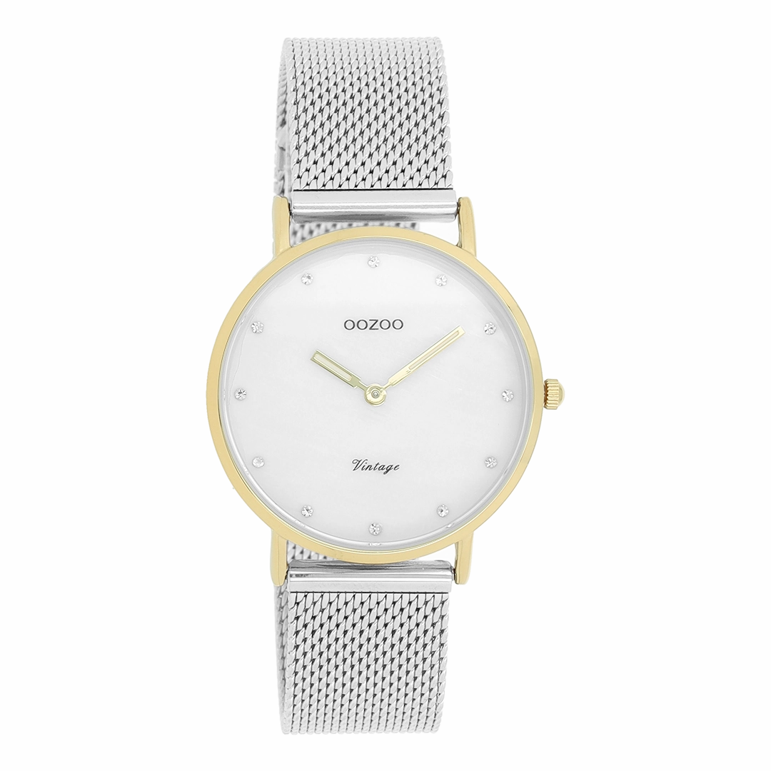 Gold coloured OOZOO watch with silver coloured metal mesh bracelet - C20120,seiko watches,couple watches,watches designer,watches discount,women watches,best women watches,high end women's watches,high quality women's watches