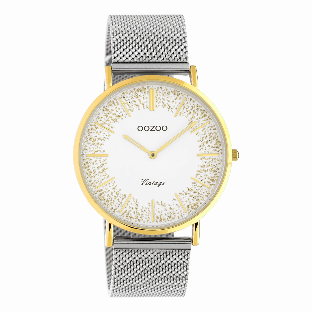 Gold coloured OOZOO watch with silver coloured metal mesh bracelet - C20135,seiko watches,couple watches,watches designer,watches discount,women watches,best women watches,high end women's watches,high quality women's watches