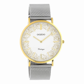 Gold coloured OOZOO watch with silver coloured metal mesh bracelet - C20135,seiko watches,couple watches,watches designer,watches discount,women watches,best women watches,high end women's watches,high quality women's watches