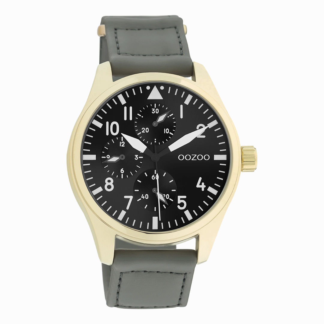 Gold coloured OOZOO watch with stone grey velcro strap - C11008,seiko watches,mens watches,couple watches,watches designer,watches discount,best watches for men