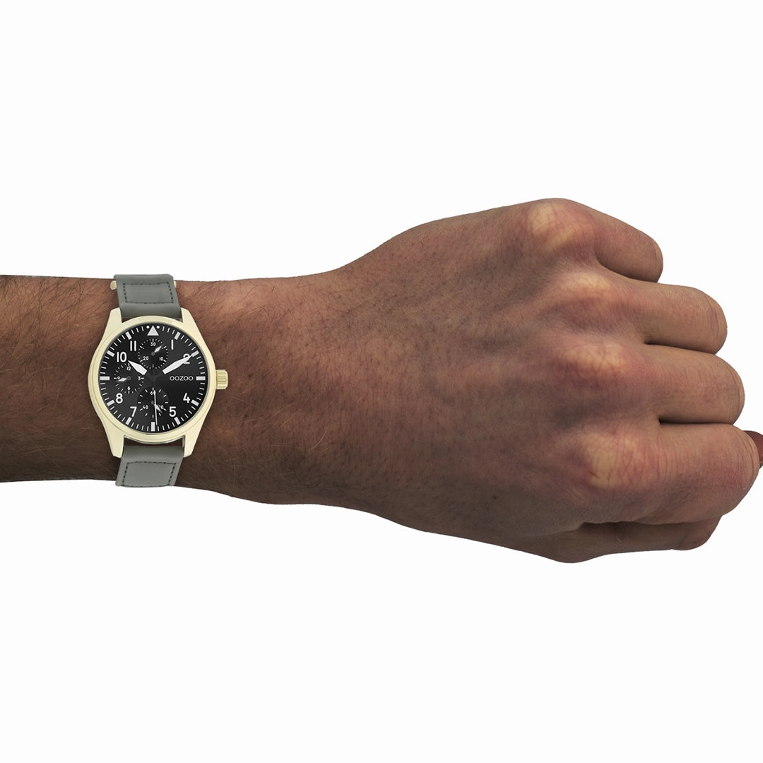 Gold coloured OOZOO watch with stone grey velcro strap - C11008