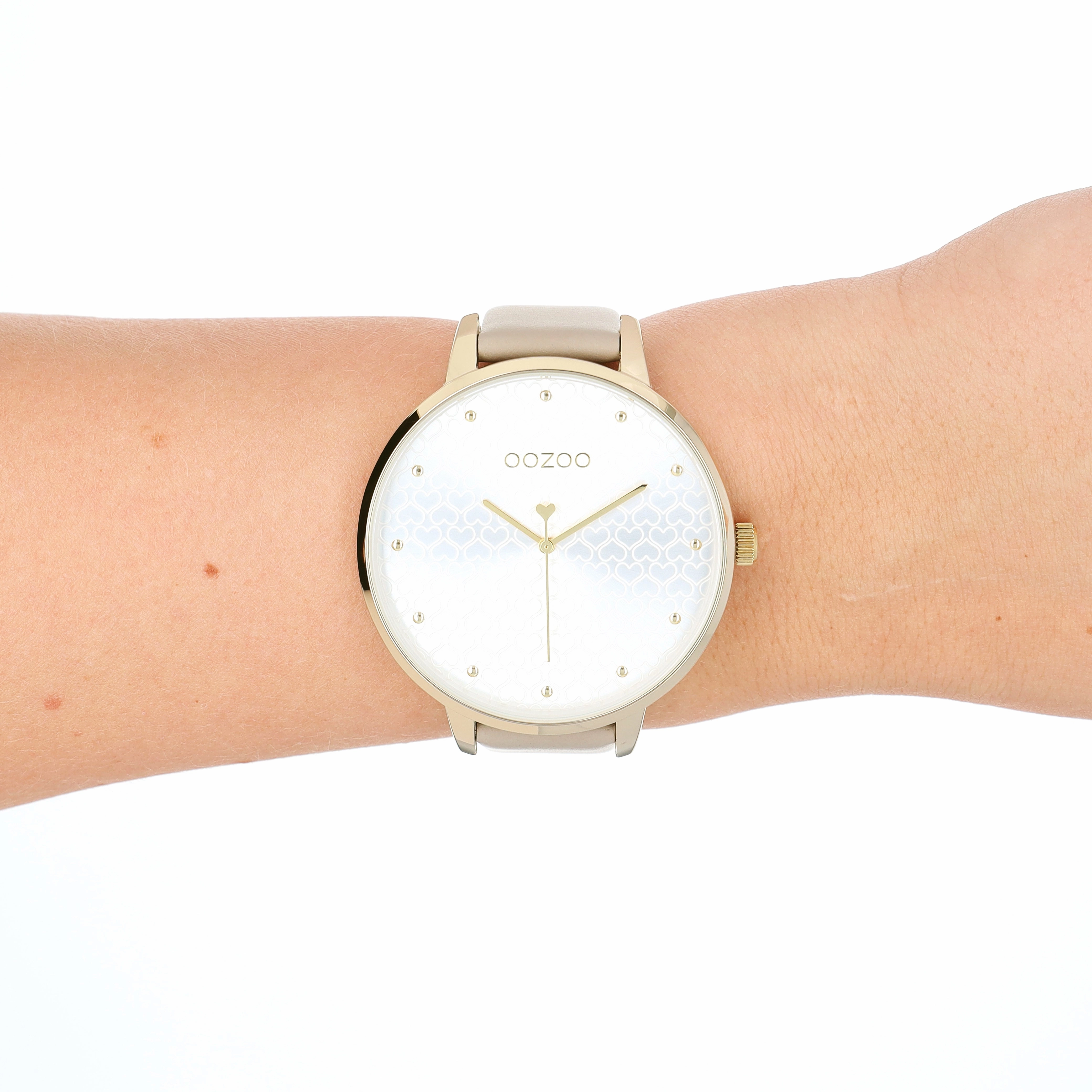 Gold coloured OOZOO watch with taupe leather strap - C11037