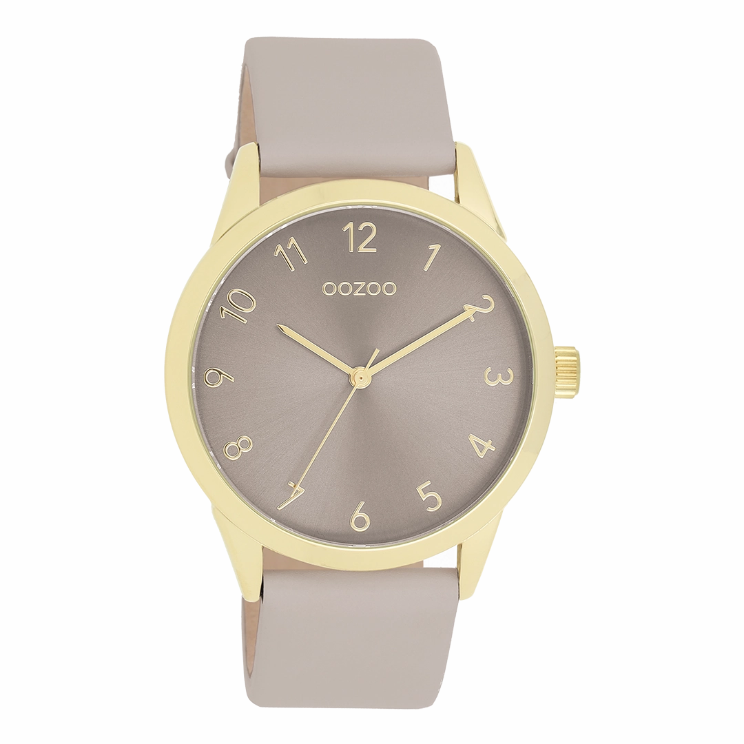 Gold coloured OOZOO watch with taupe leather strap - C11328,seiko watches,couple watches,watches designer,watches discount,women watches,best women watches,high end women's watches,high quality women's watches