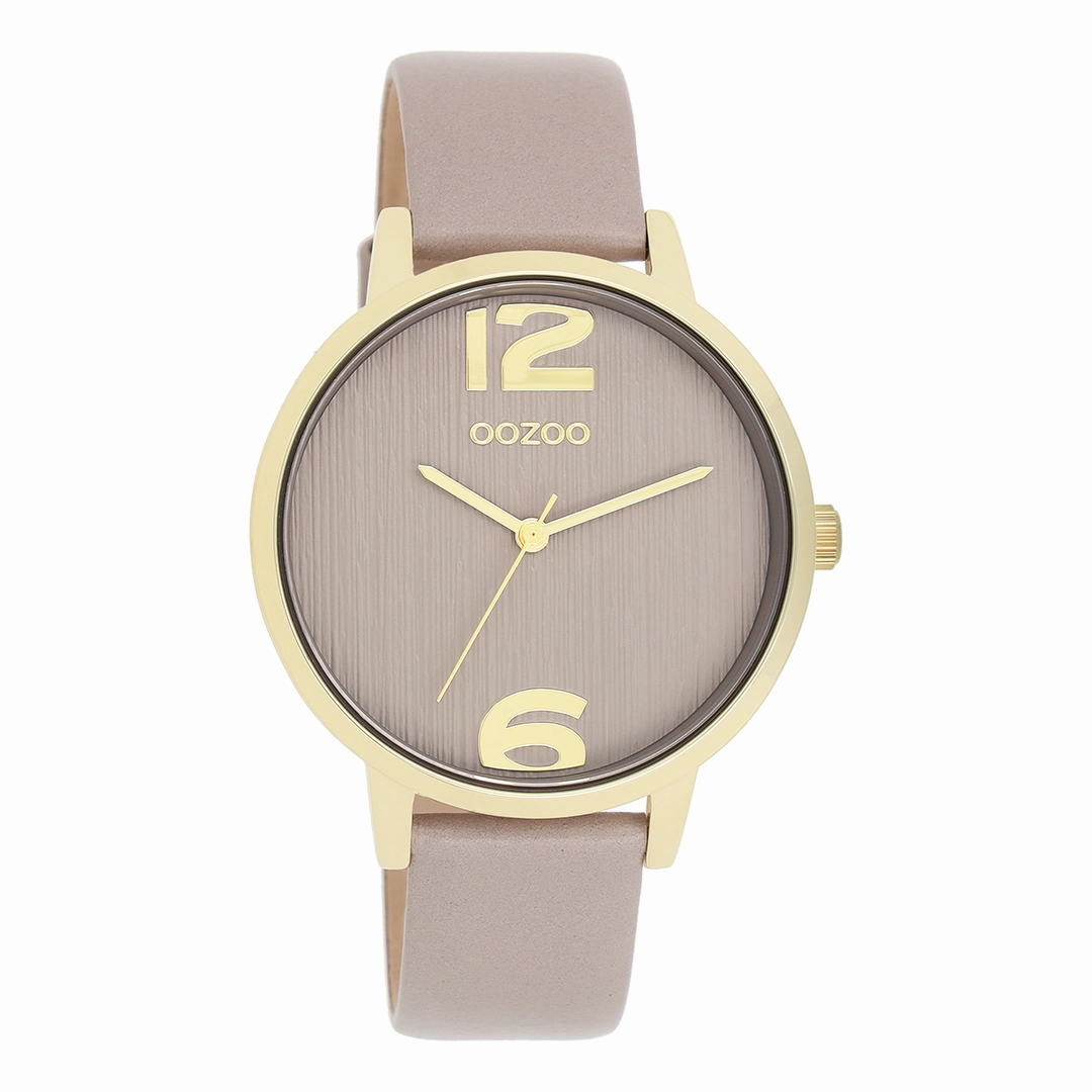 Gold coloured OOZOO watch with taupe leather strap - C11342