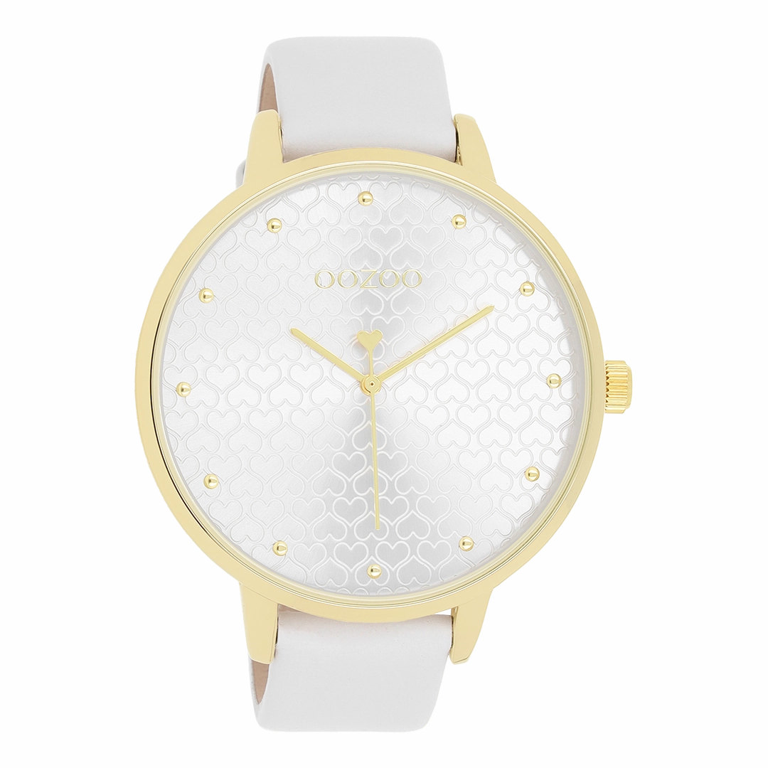 Gold coloured OOZOO watch with white leather strap - C11158,seiko watches,couple watches,watches designer,watches discount,women watches,best women watches,high end women's watches,high quality women's watches