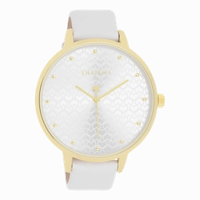 Gold coloured OOZOO watch with white leather strap - C11158,seiko watches,couple watches,watches designer,watches discount,women watches,best women watches,high end women's watches,high quality women's watches