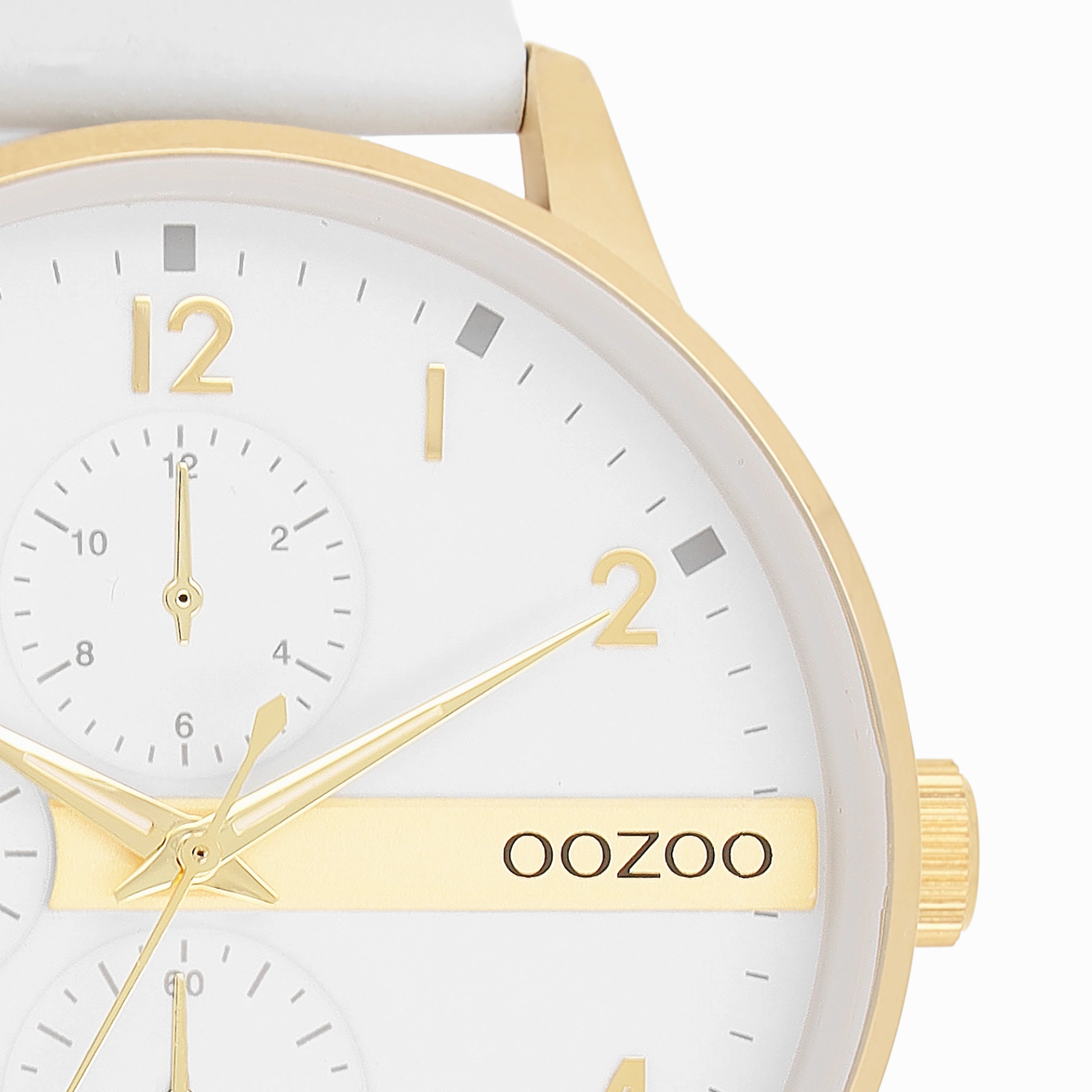 Gold coloured OOZOO watch with white leather strap - C11305