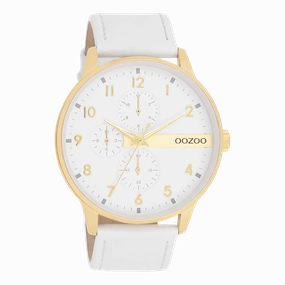 Gold coloured OOZOO watch with white leather strap - C11305,seiko watches,mens watches,couple watches,watches designer,watches discount,best watches for men