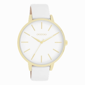 Gold coloured OOZOO watch with white leather strap - C11359,seiko watches,couple watches,watches designer,watches discount,women watches,best women watches,high end women's watches,high quality women's watches
