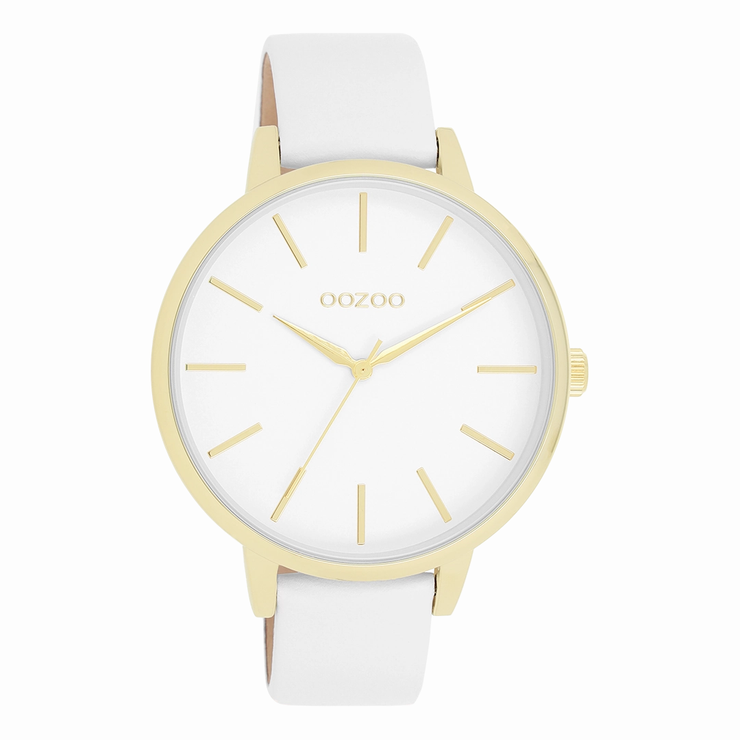 Gold coloured OOZOO watch with white leather strap - C11359,seiko watches,couple watches,watches designer,watches discount,women watches,best women watches,high end women's watches,high quality women's watches