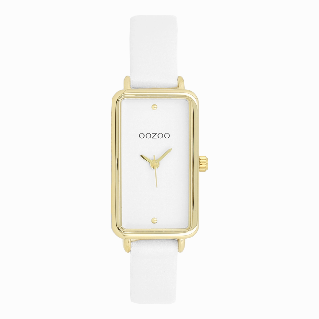 Gold coloured OOZOO watch with white leather strap - C11530