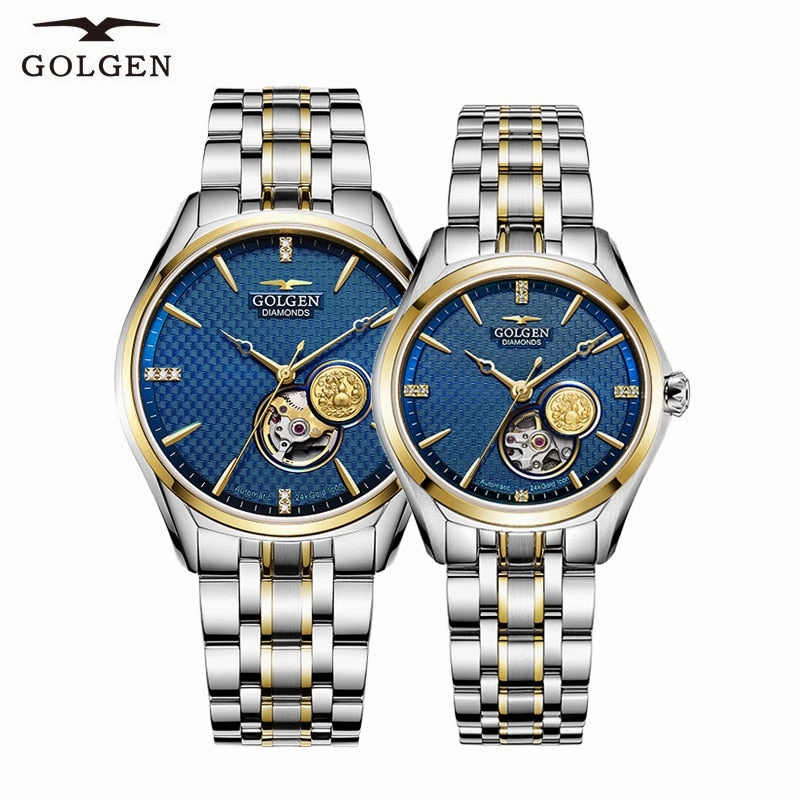 GOLGEN Couple Mechanical Watches Lovers Stainless Steel Simple Elegant  Men Women Skeleton Dial Wristwatch,seiko watches,mens watches,couple watches,watches designer,watches discount,watches for women,cople watchescouple watches luxury,couple watches on sa