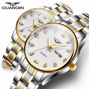 GUANQIN Couple Watch Set Men Women lovers Watch Stainless Steel Date Luxury Gold Quartz Watch Women Clock Ladies Wrist Watch,seiko watches,mens watches,couple watches,watches designer,watches discount,watches for women,cople watchescouple watches luxury,co
