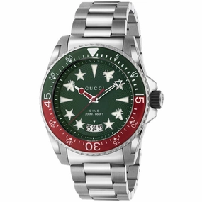 Gucci Men's Watch - Dive Quartz Green Dial Silver Tone Steel Bracelet | YA136222 