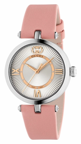 Gucci Model 2000 Stainless Steel Silver Dial Pink Leather Strap Quartz Womens Watch YA167506 Women??s luxury watches Affordable women watches