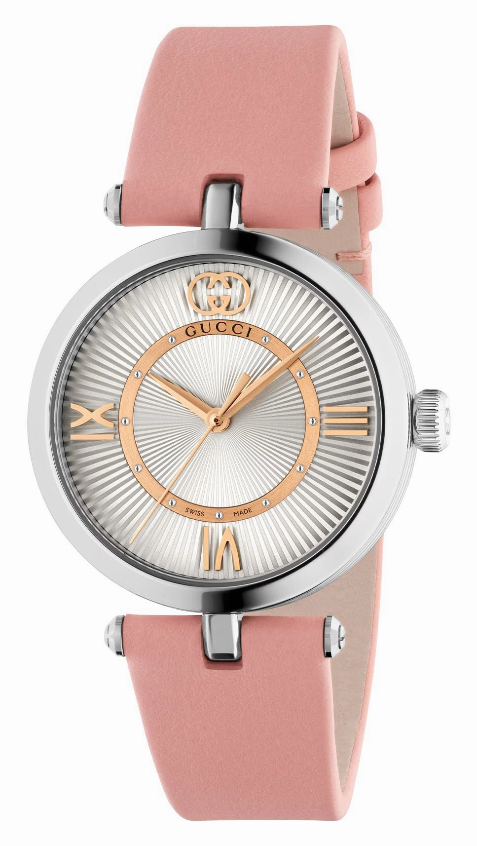 Gucci Model 2000 Stainless Steel Silver Dial Pink Leather Strap Quartz Womens Watch YA167506 Women??s luxury watches Affordable women watches