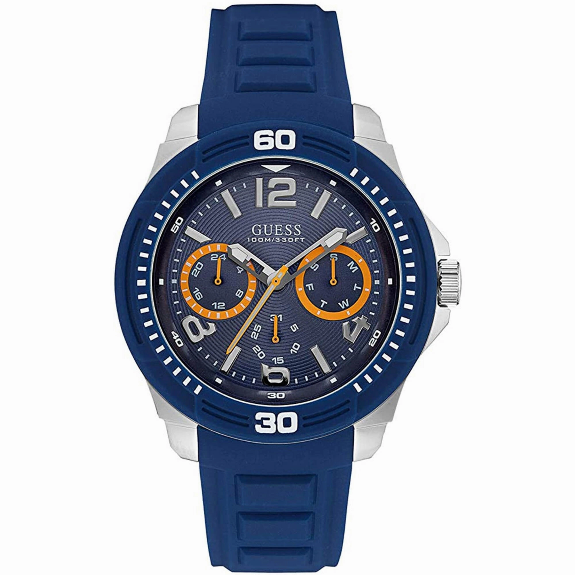 Guess Men's Watch - Classic Quartz Day-Date Display Blue Dial Rubber Strap | W0967G2 Luxury Quartz Watch Quartz Watch Sale