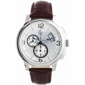 Guess Men's Watch - Classica Quartz Chronograph Silver Dial Brown Strap | X83005G1S 