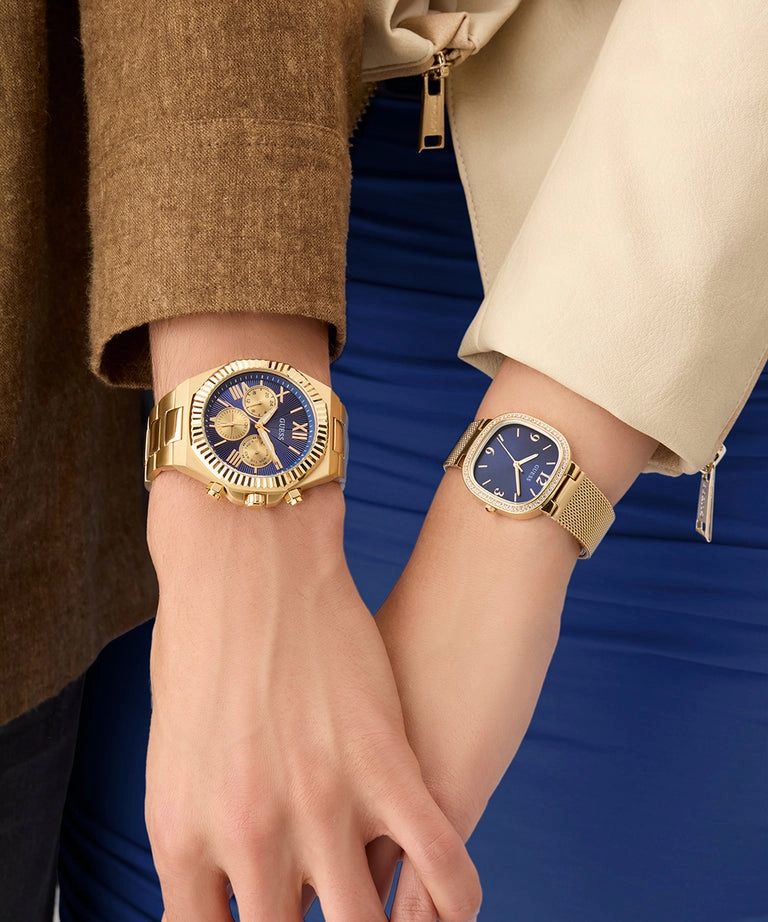 Guess Tapestry Blue Dial Gold Stainless Steel Watch GW0354L6