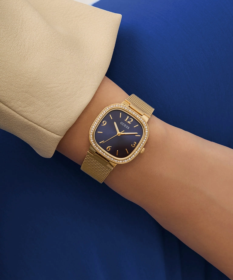 Guess Tapestry Blue Dial Gold Stainless Steel Watch GW0354L6