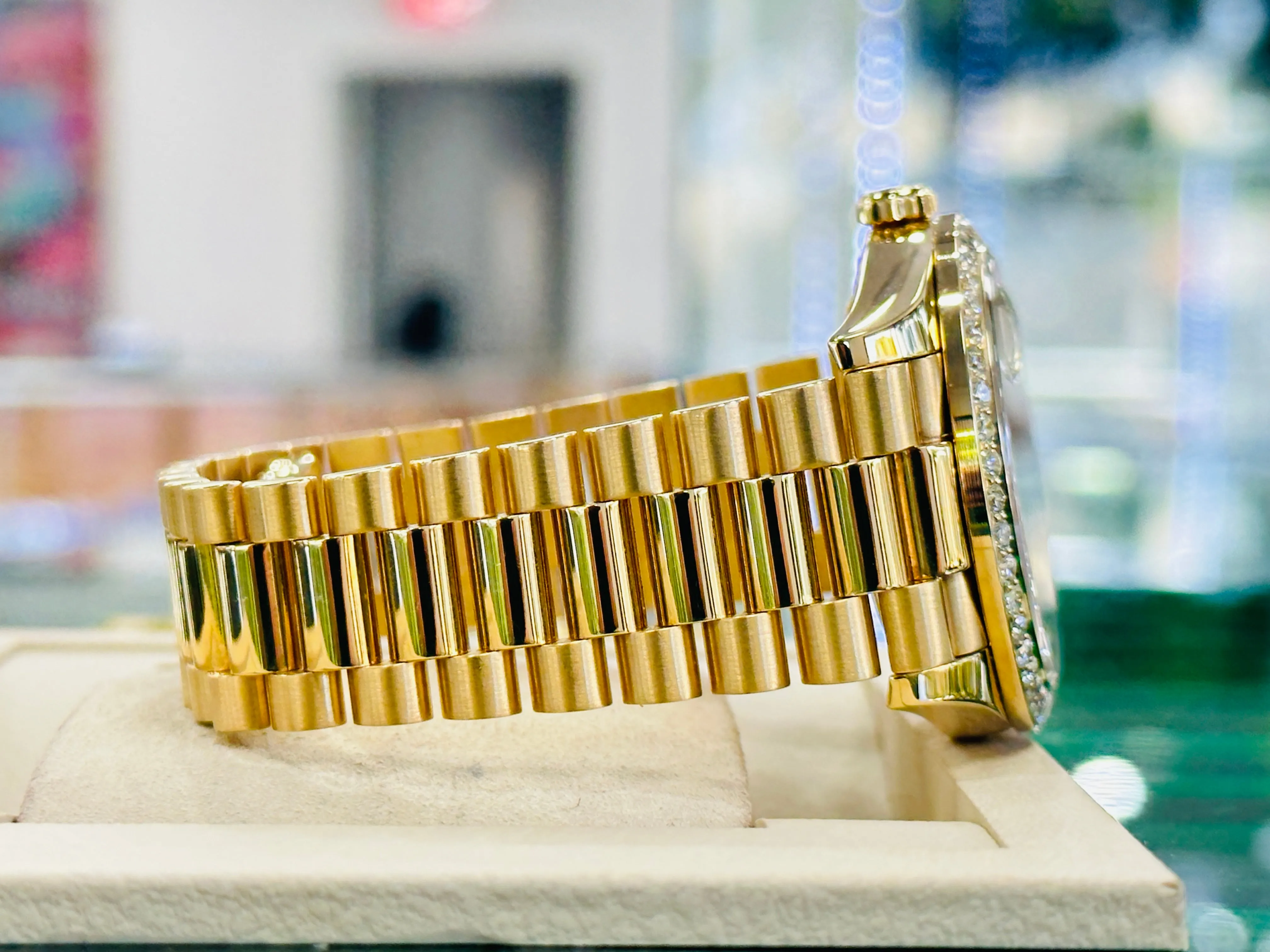 Have one to sell? Sell now   x Day-Date President 18k Yellow Gold 228238 Custom 3.50ct Diamond Bezel BOX/PAPERS MINT