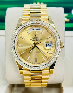 Have one to sell? Sell now   x Day-Date President 18k Yellow Gold 228238 Custom 3.50ct Diamond Bezel BOX/PAPERS MINT   x day?date watch day date waterproof watch