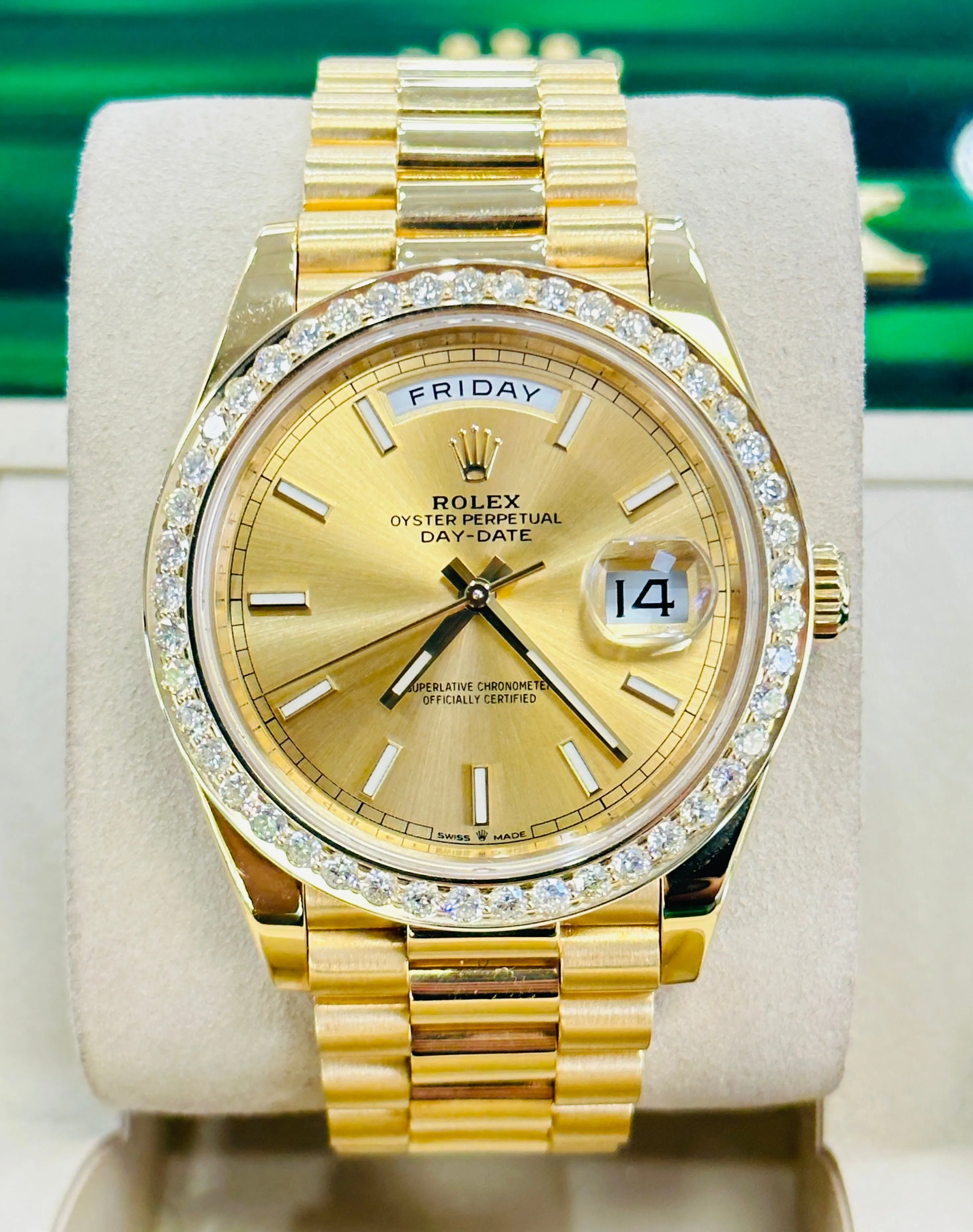 Have one to sell? Sell now   x Day-Date President 18k Yellow Gold 228238 Custom 3.50ct Diamond Bezel BOX/PAPERS MINT   x day?date watch day date waterproof watch