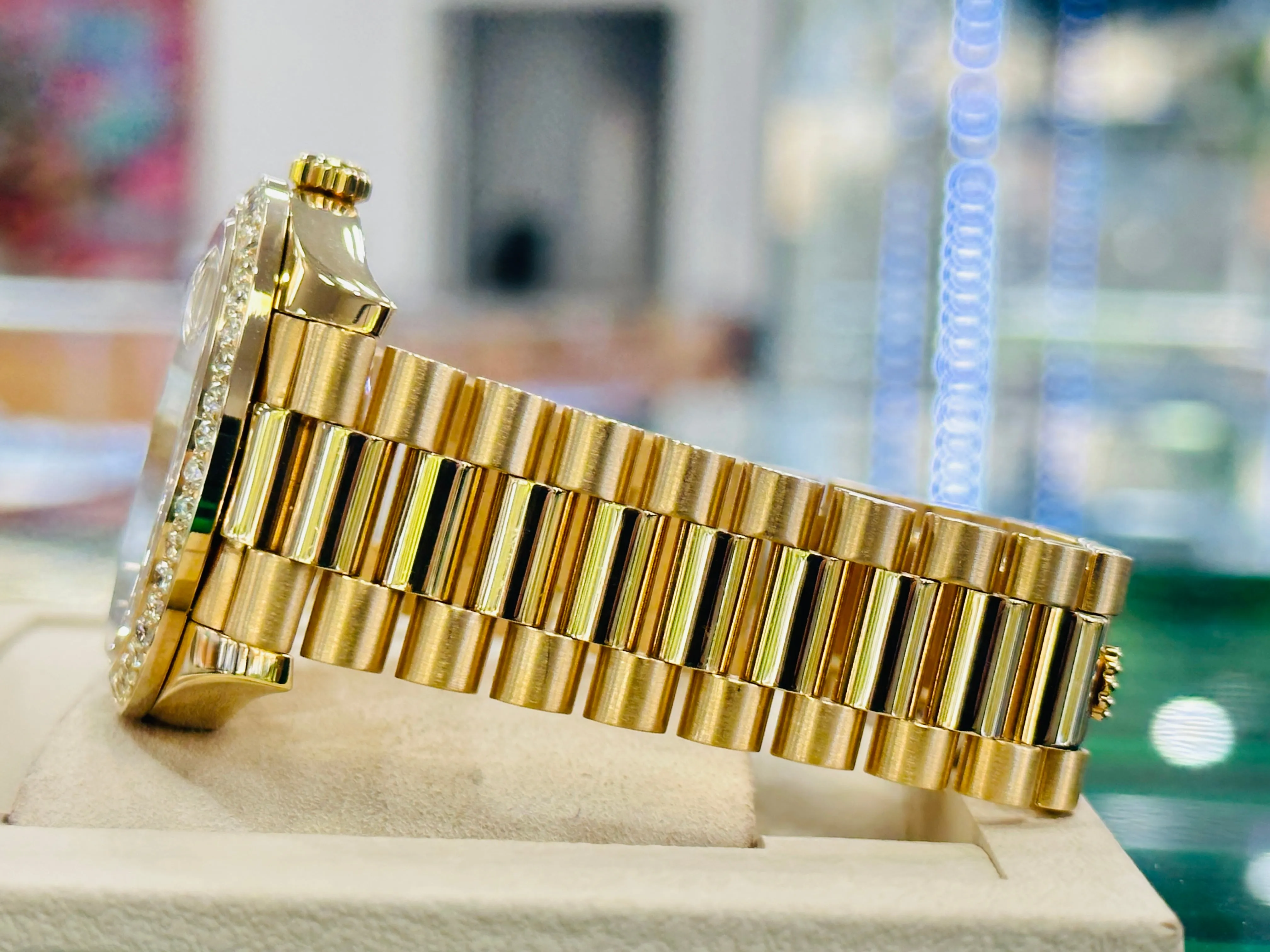 Have one to sell? Sell now   x Day-Date President 18k Yellow Gold 228238 Custom 3.50ct Diamond Bezel BOX/PAPERS MINT