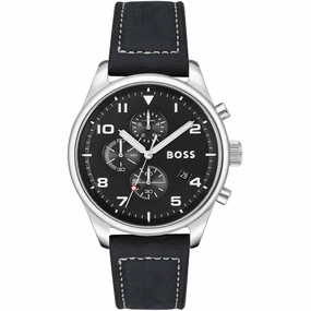 Hugo Boss Men's Watch - View Quartz Chronograph Black Dial Leather Strap | 1513987 