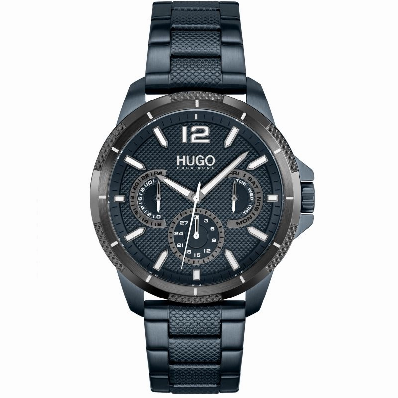 Hugo Mens Blue IP Day Date Watch 1530194,seiko watches,mens watches,couple watches,watches designer,watches discount,best watches for men