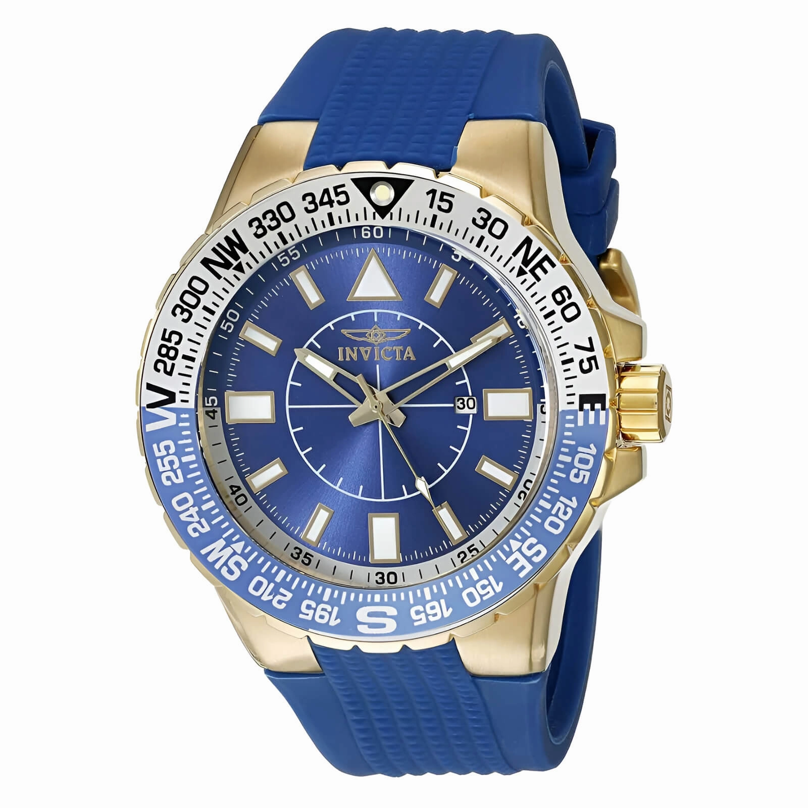 Invicta 19270 Men's Aviator Blue Dial Blue Silicone Strap Compass Watch 