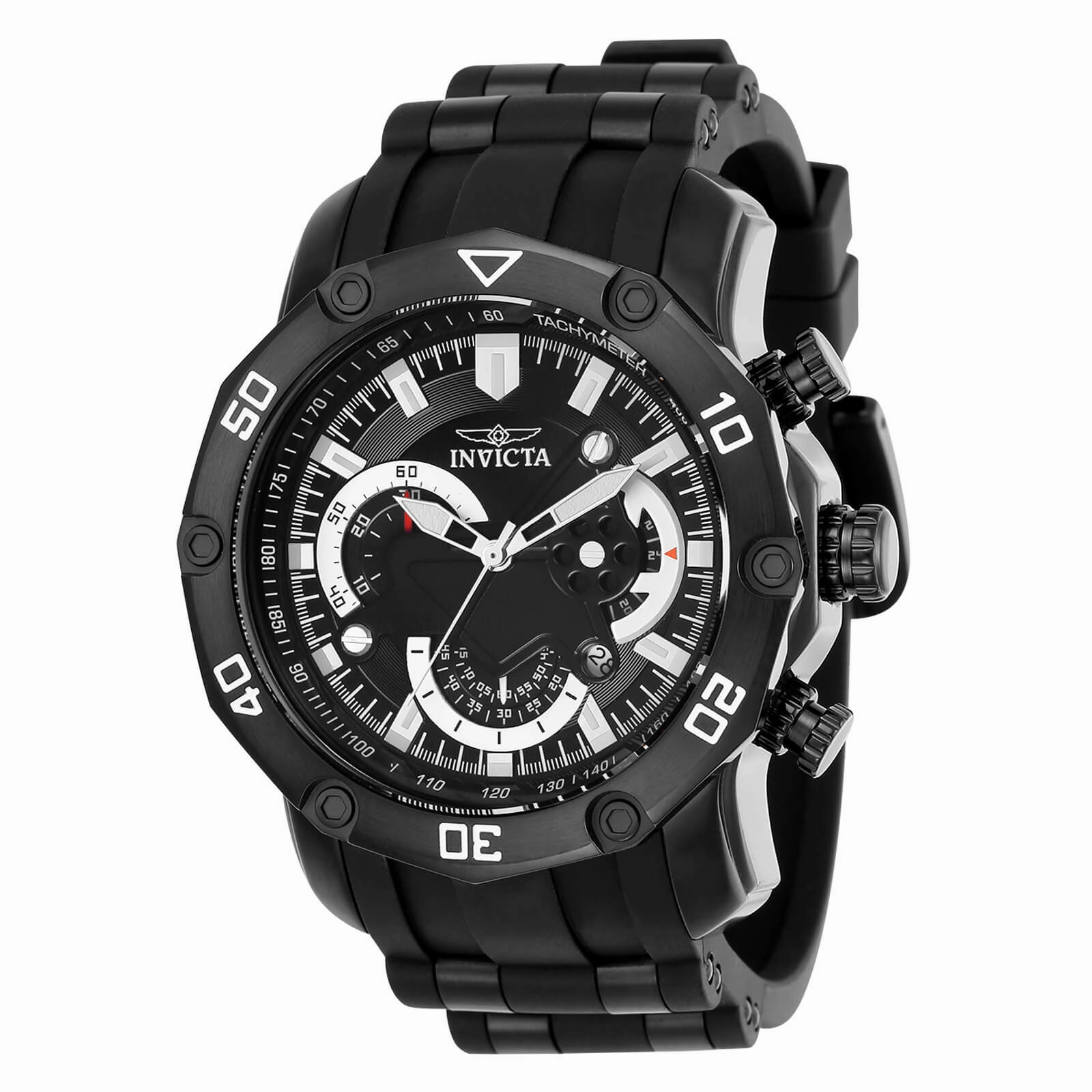 Invicta 22799 Men's Pro Diver Chronograph Black Dial Steel & Silicone Strap Watch 