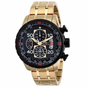 Invicta Men's Chronograph Watch - Aviator Black Dial Yellow Steel Bracelet | 17206 Luxury Quartz Watch Quartz Watch Sale